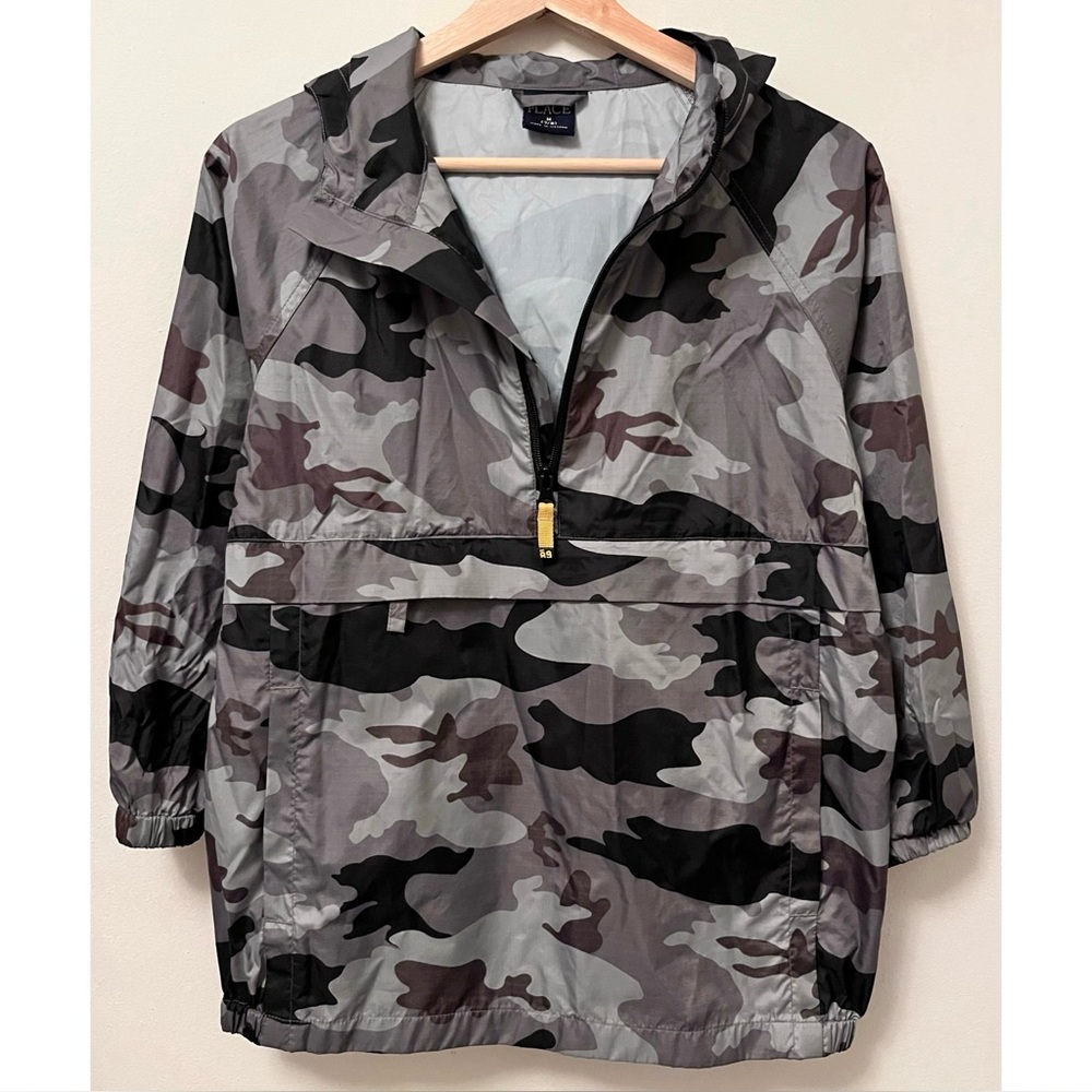 Children’s Place • M • Anorak 1/2 Zip Camo Lightweight Hooded Jacket Grey Black